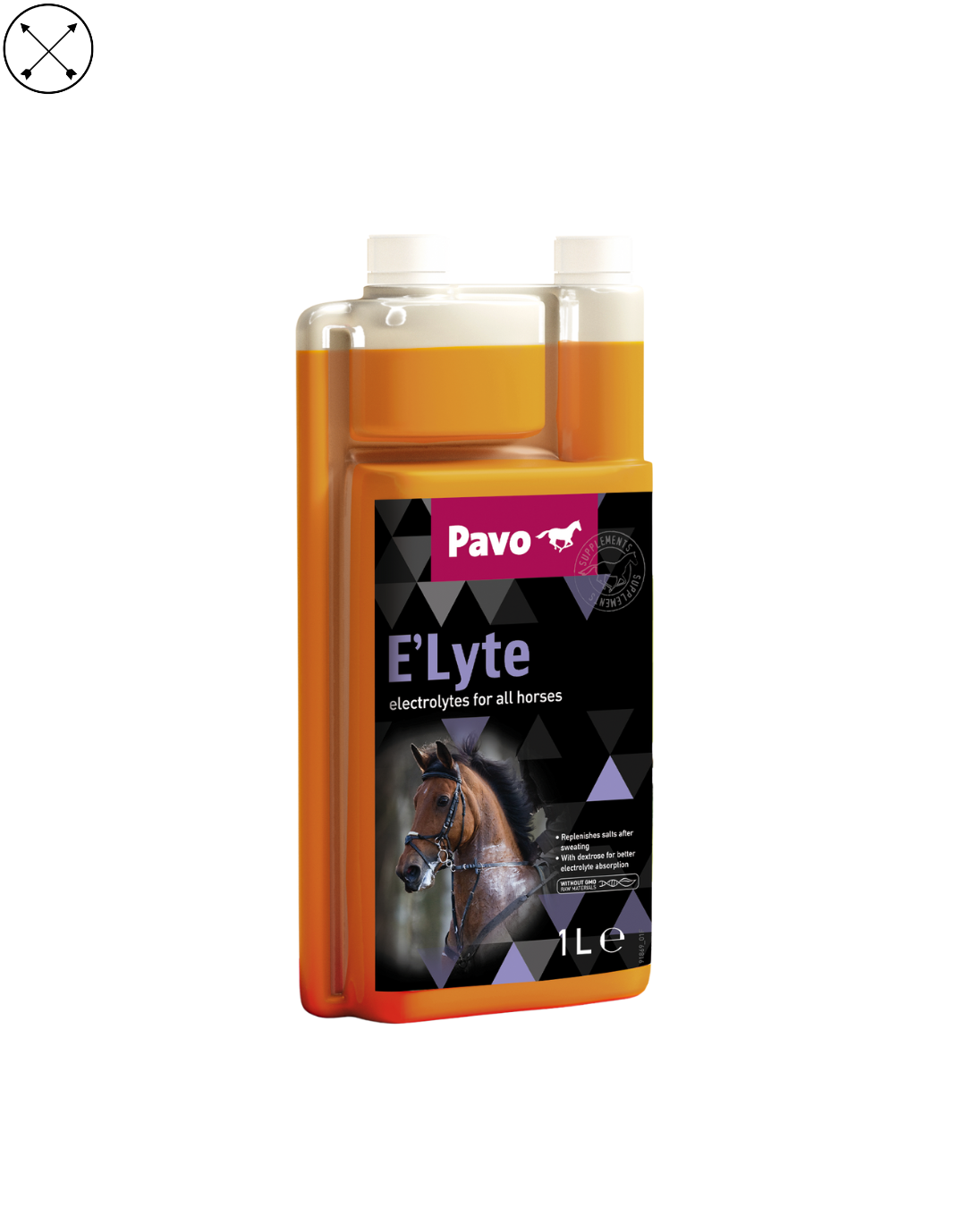Suplemento Pavo E'lyte Liquid para caballos – electrolitos líquidos para recuperación y rendimiento deportivo.