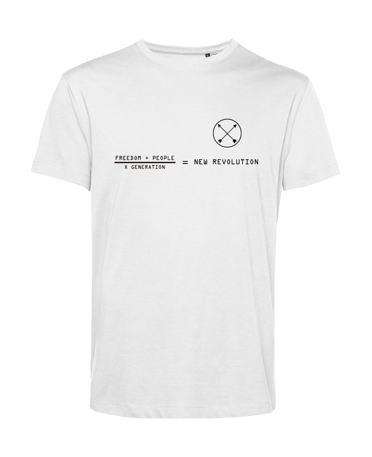  Camiseta unisex con frase ecuación "Freedom + People ÷ X Generation = A New Revolution" – colección Freedom.