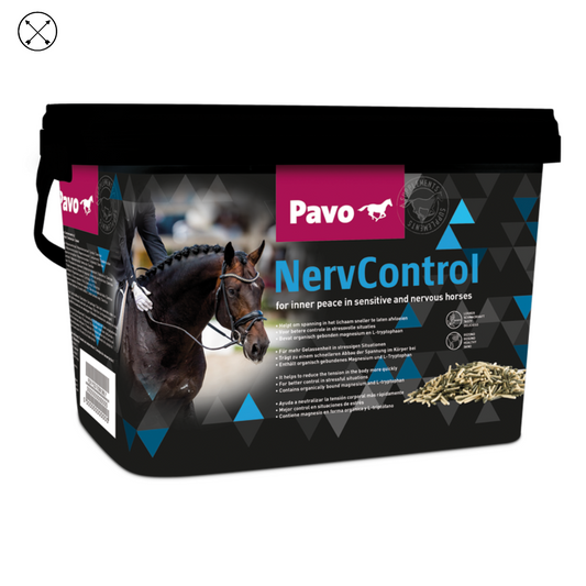 Pavo NervControl – suplemento para calmar caballos nerviosos o con ansiedad, sin provocar somnolencia.