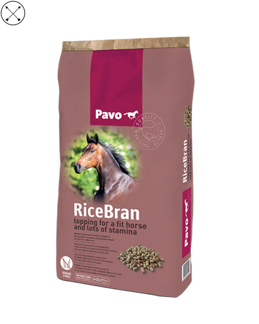 Pavo RiceBran – suplemento rico en grasa y vitamina E para energía, masa muscular y pelaje brillante en caballos
